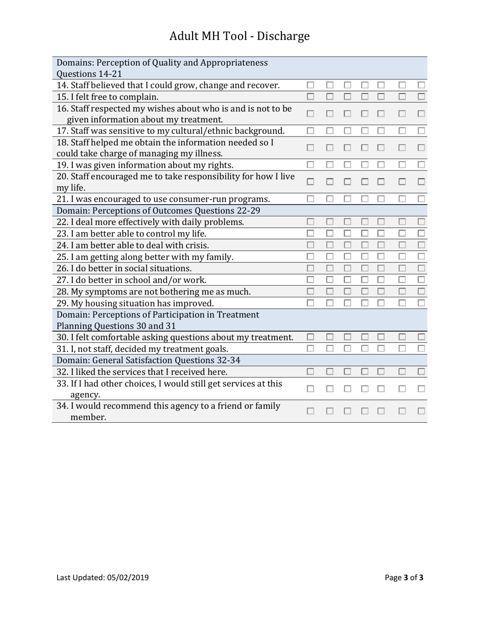 Adult Mental Health Outcome Discharge Tool - South Dakota, Page 3
