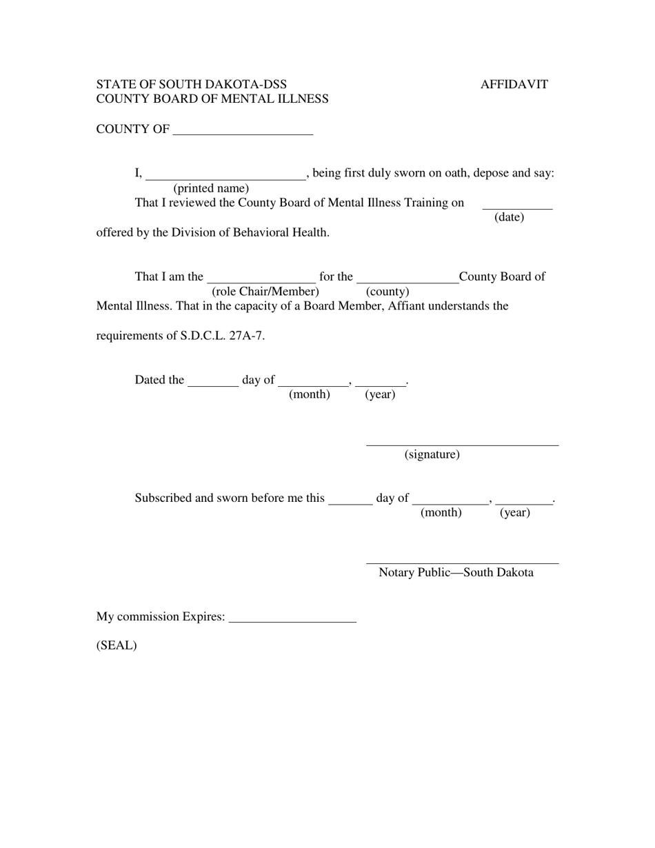 South Dakota Board of Mental Illness Affidavit - Fill Out, Sign Online ...