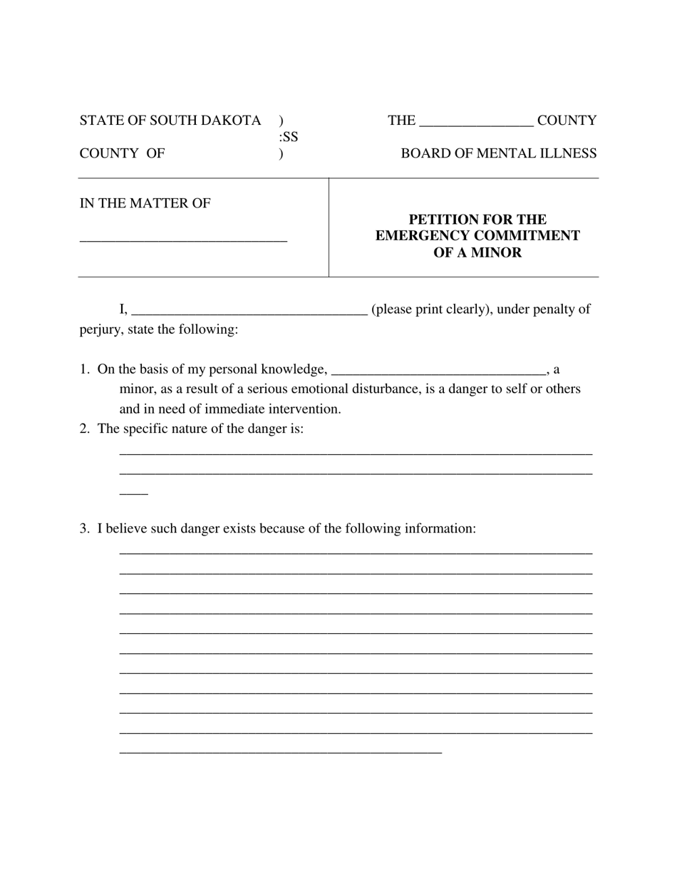 Petition for the Emergency Commitment of a Minor - South Dakota, Page 1