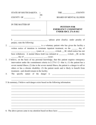 Document preview: Petition for Emergency Commitment Under Sdcl 27a-8-10.1 - South Dakota