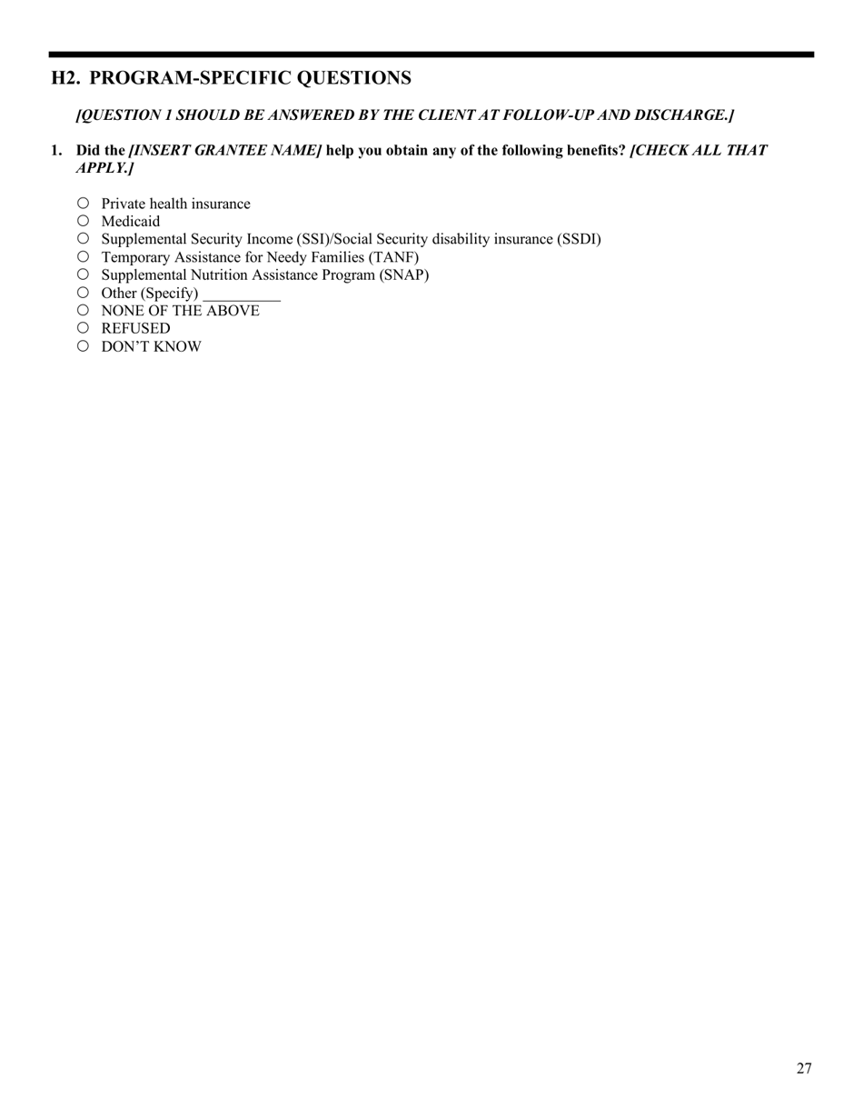 Government Performance and Results Act (Gpra) Client Outcome Measures for Discretionary Programs, Page 31