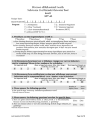 Document preview: Youth Substance Use Disorder Initial Outcome Tool - South Dakota
