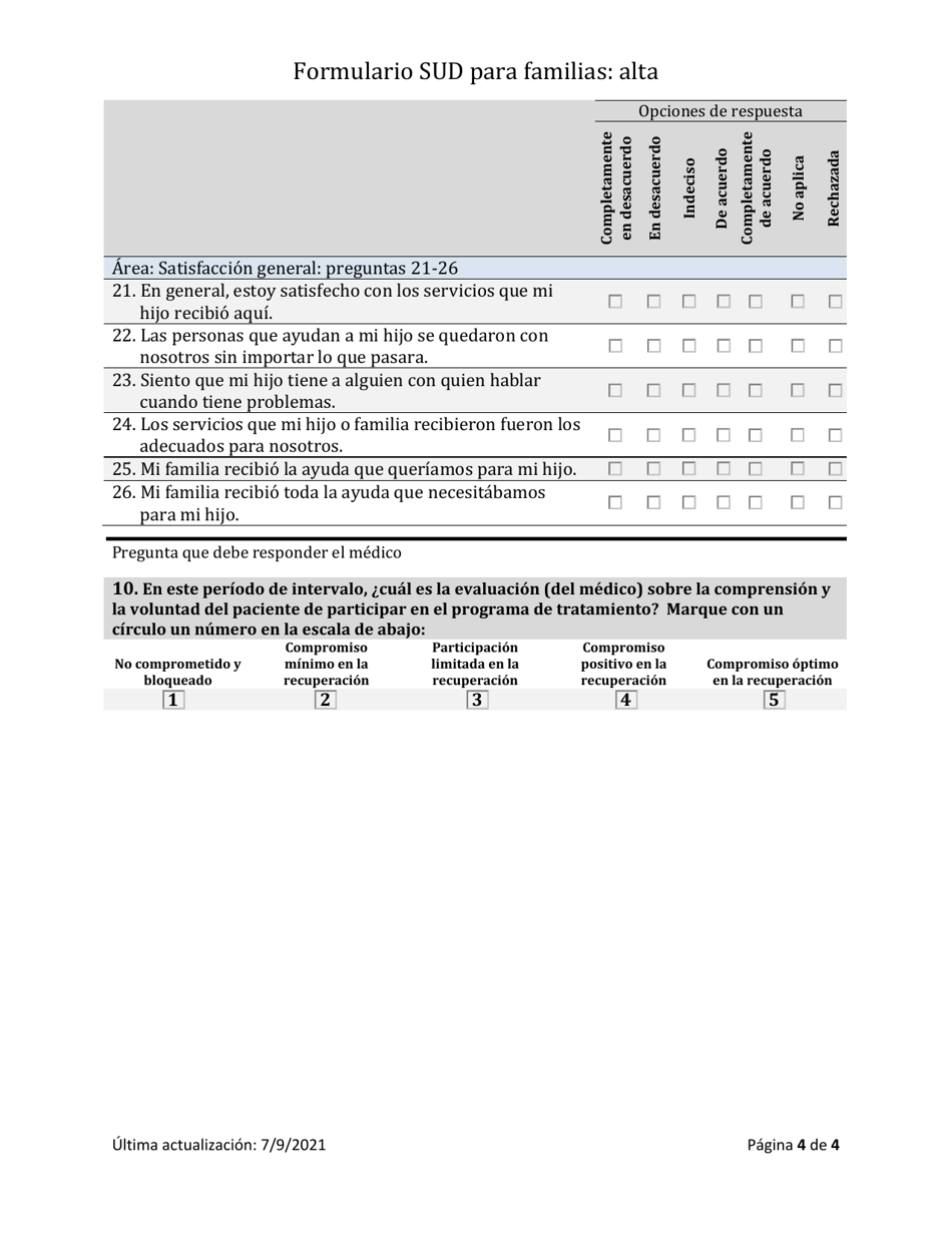 Herramienta De Resultados De Los Trastornos Por Consumo De Sustancias Para Familias - Alta - South Dakota (Spanish), Page 4