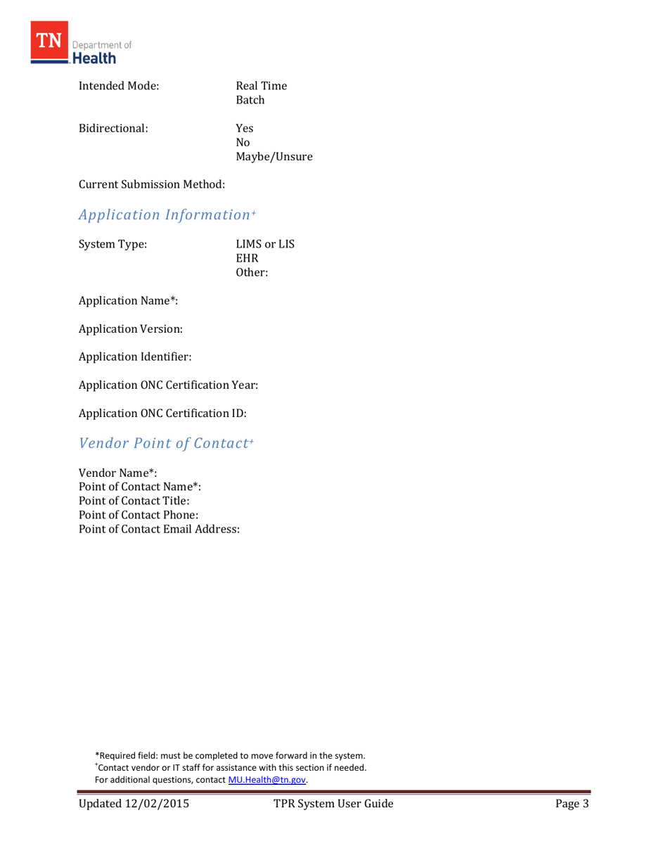 Trading Partner Registration Worksheet - Tennessee, Page 3
