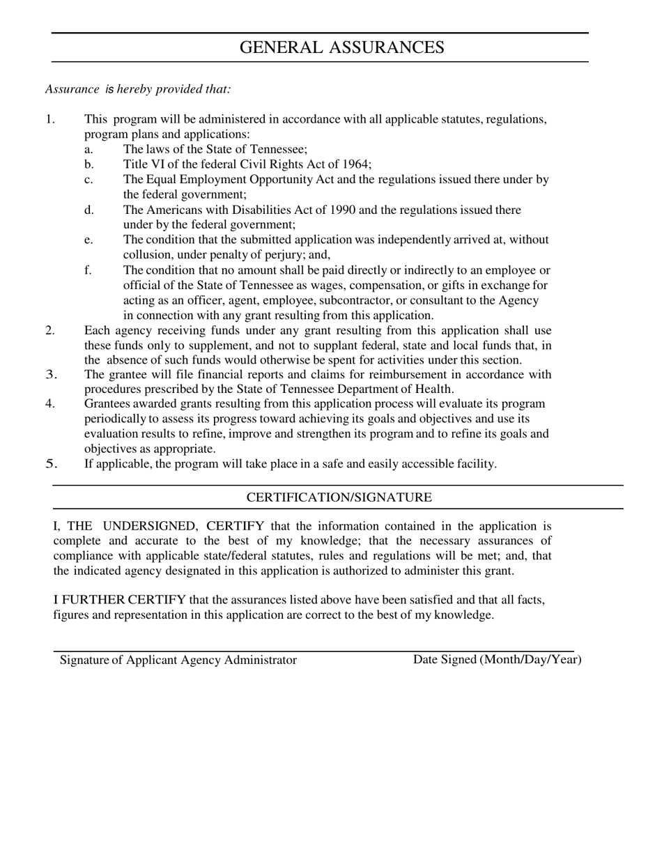 General Assurances - Tennessee, Page 1