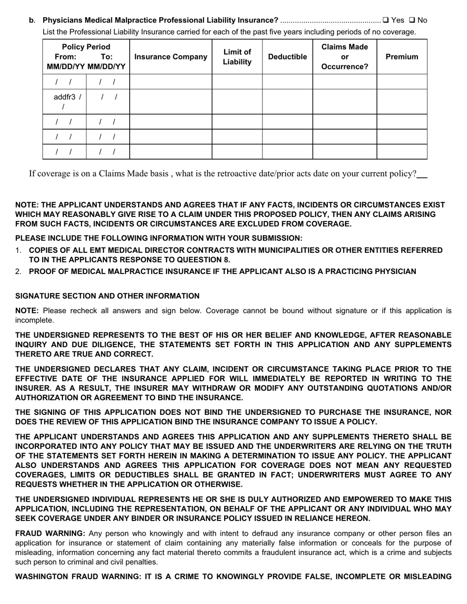 Application for Emergency Medical Services Medical Directors Professional Liability - Tennessee, Page 3
