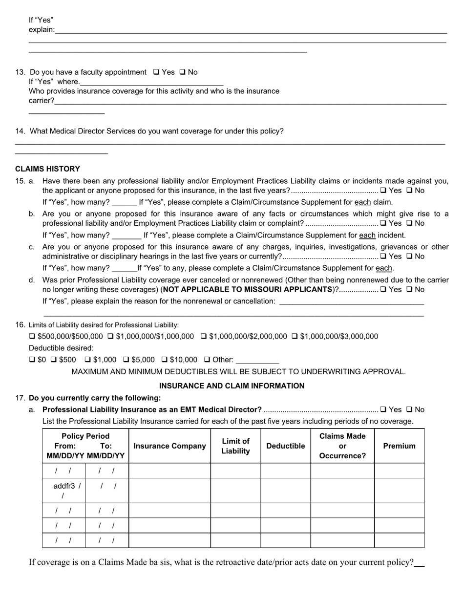 Emergency Medical Director Supplemental Application - Tennessee, Page 4