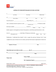 Document preview: Form PH-4072 Affidavit for Downgrade of EMS License - Tennessee