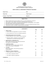 Document preview: Form PH-3785 EMS Clinical Assessment for Emt Trainees - Tennessee