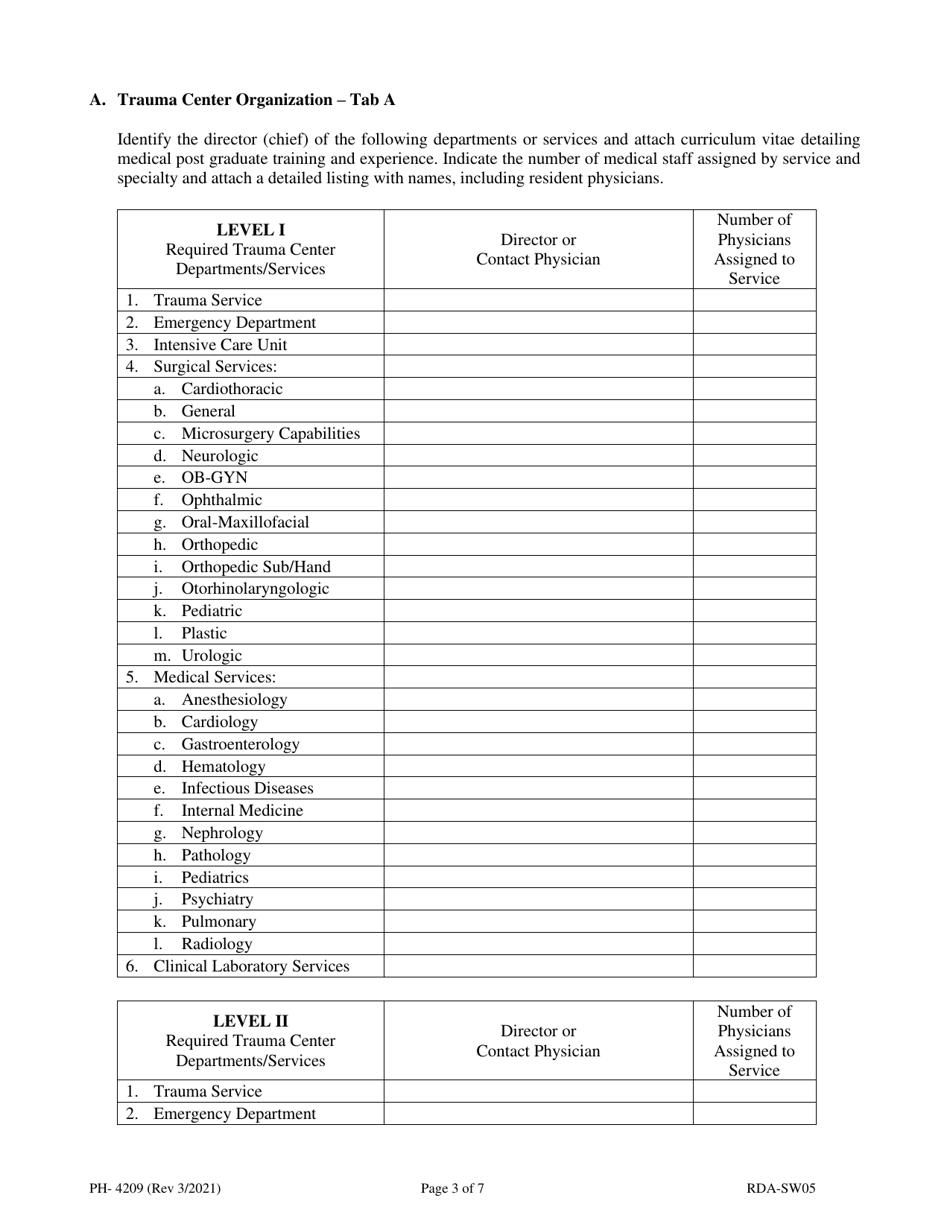 Form PH-4209 Application for Trauma Center Designation - Tennessee, Page 3