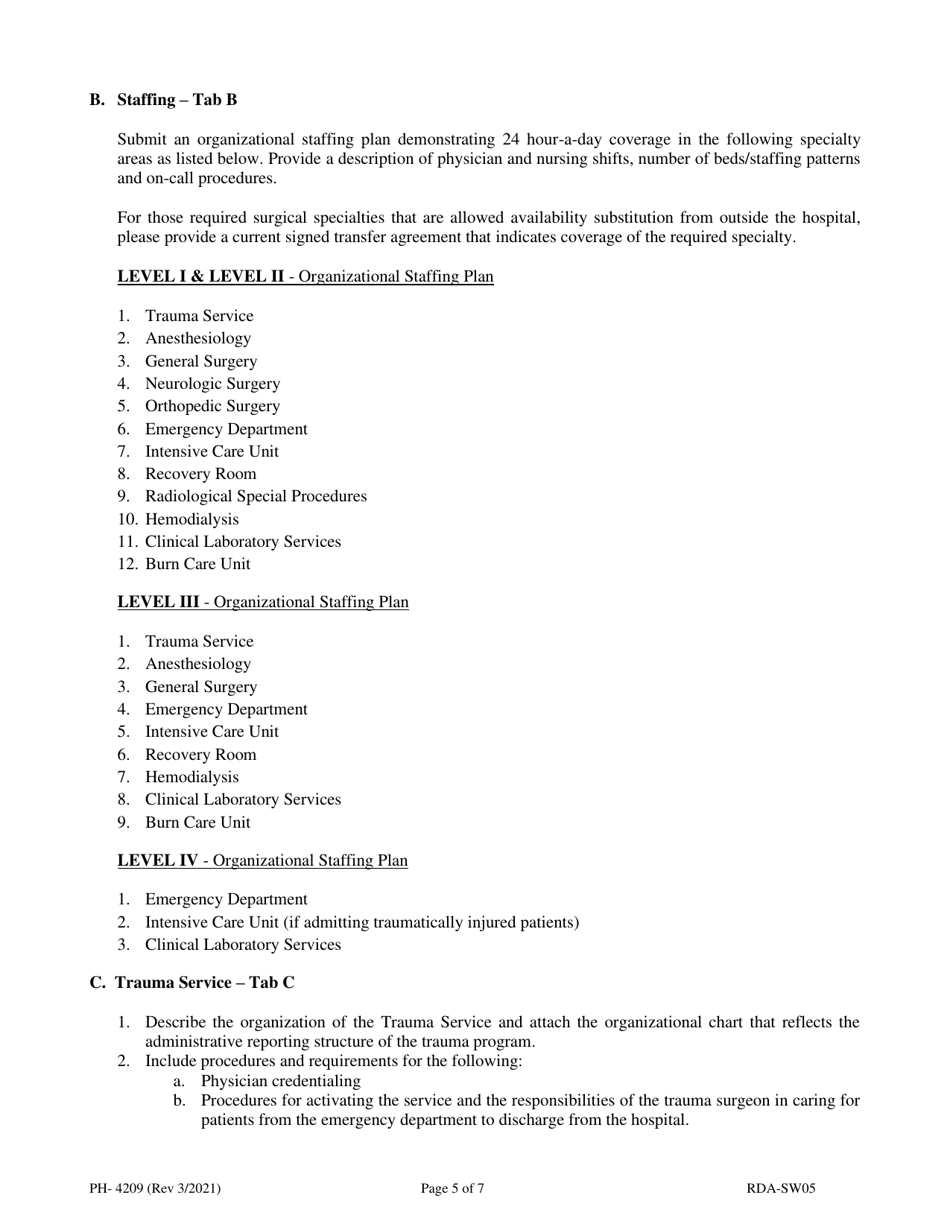 Form PH-4209 Application for Trauma Center Designation - Tennessee, Page 5