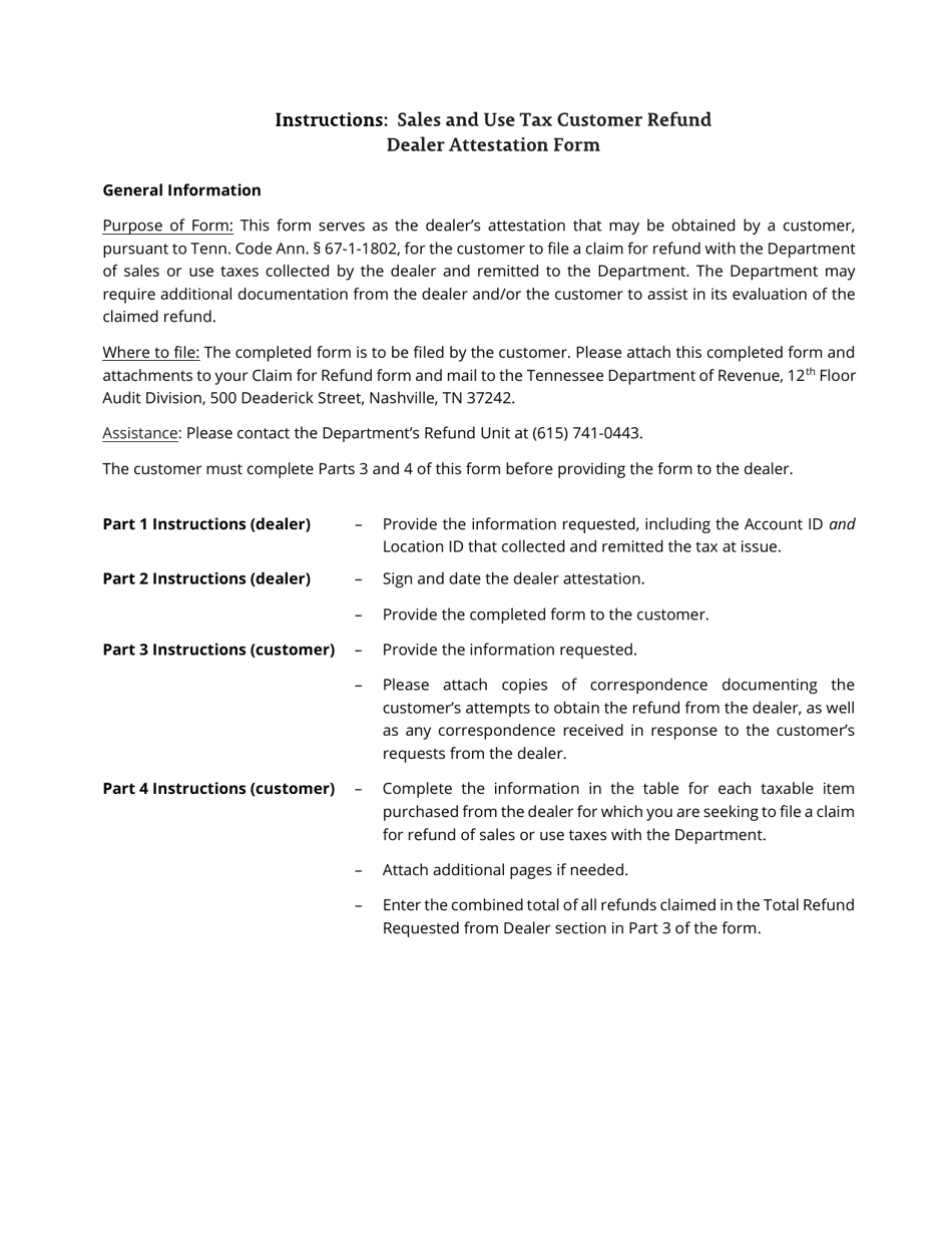 Form RV-F700001 Sales and Use Tax Customer Refund - Dealer Attestation Form - Tennessee, Page 3
