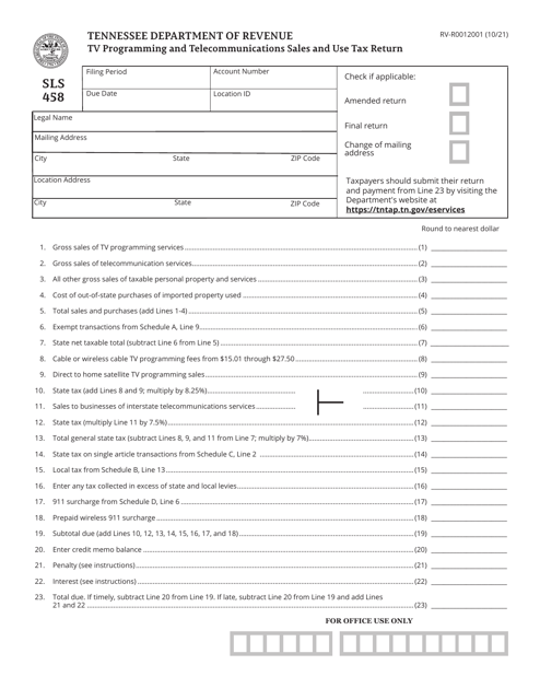 Form SLS458 (RV-R0012001) Tv Programming and Telecommunications Sales and Use Tax Return - Tennessee