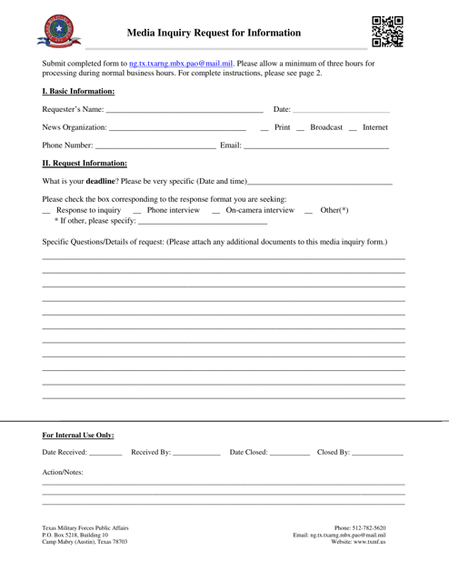 Media Inquiry Request for Information - Texas Download Pdf