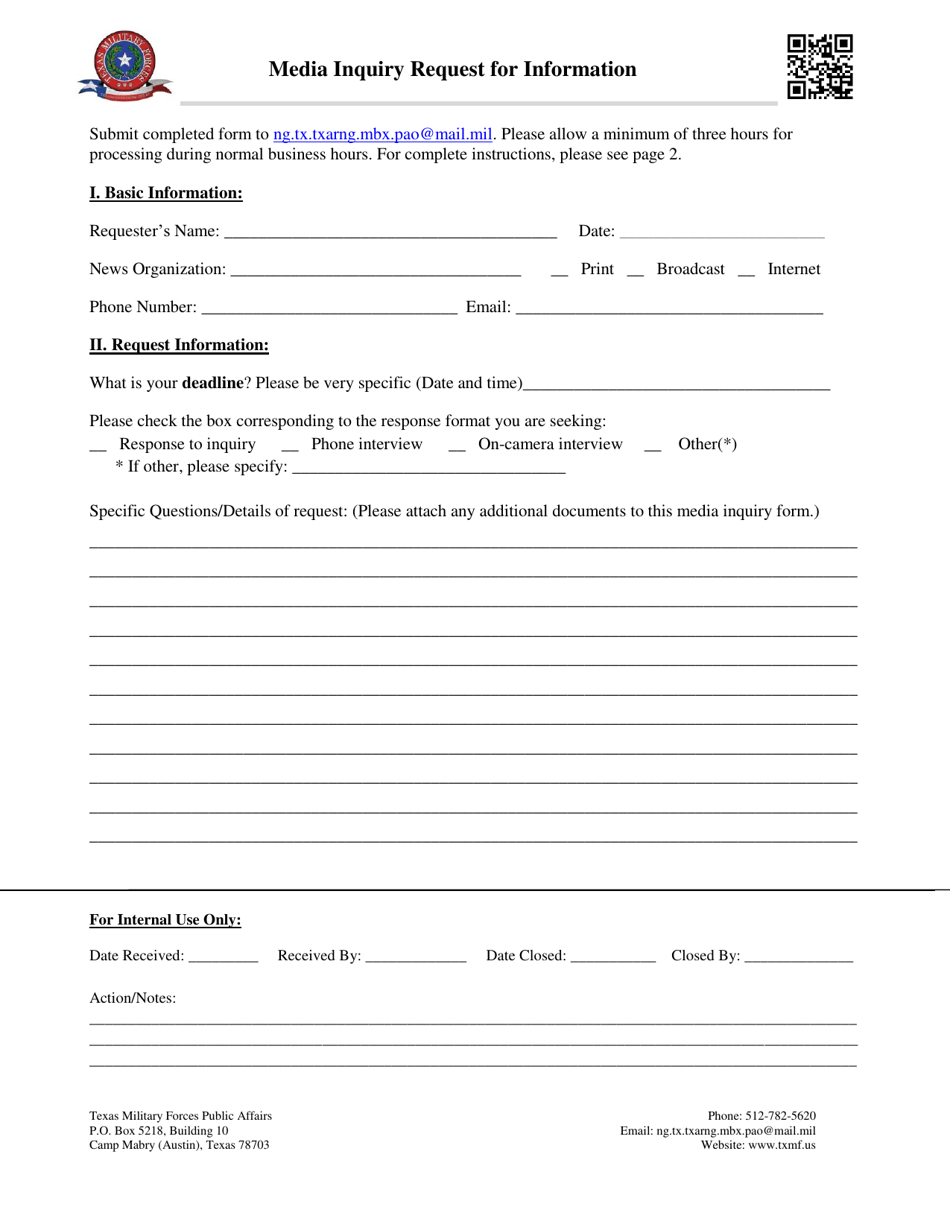 Media Inquiry Request for Information - Texas, Page 1