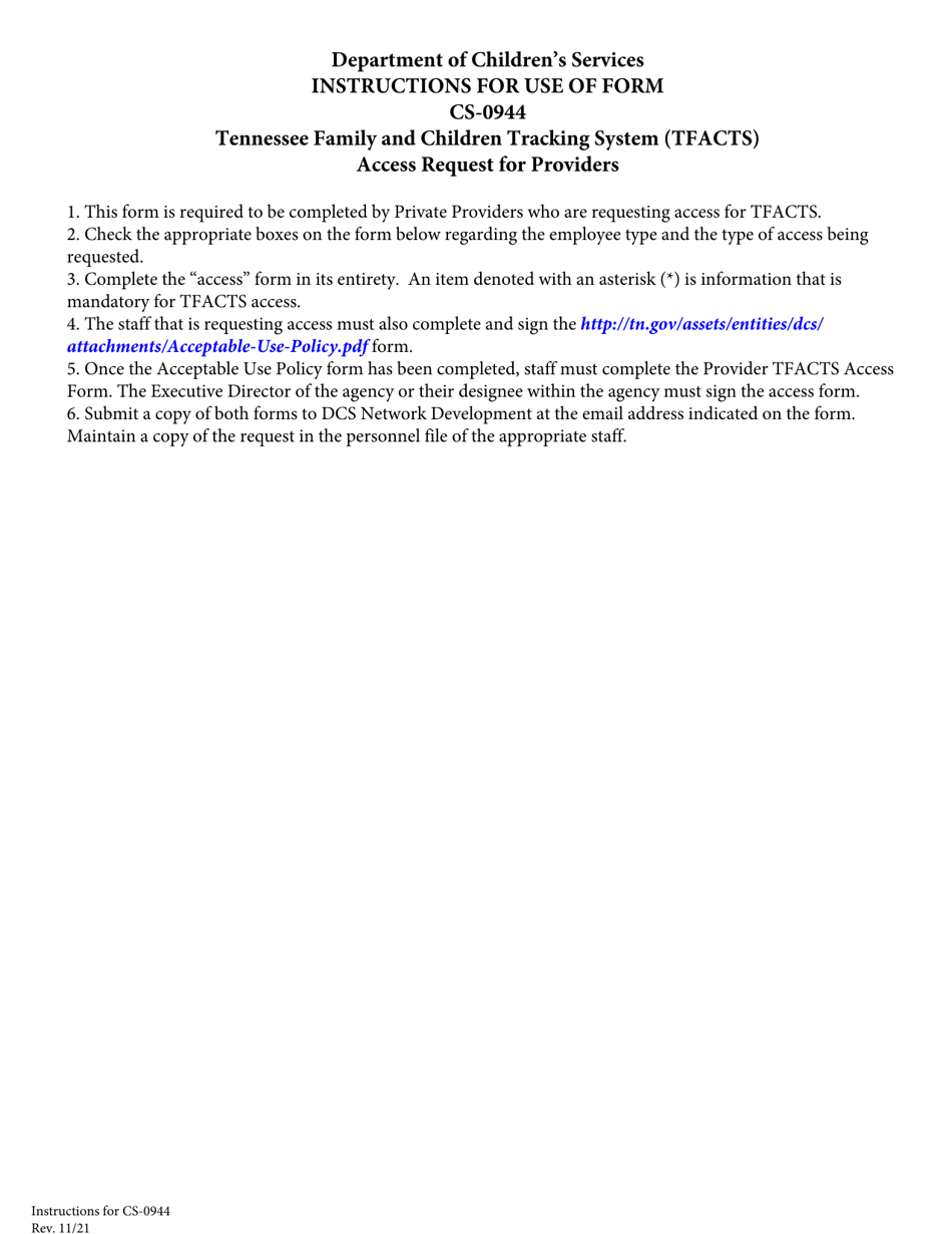 Form CS-0944 Tennessee Family and Children Tracking System (Tfacts) Access Request for Providers - Tennessee, Page 3