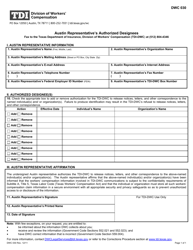 Form DWC030 Austin Representative's Authorized Designees - Texas