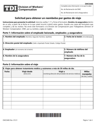 Document preview: Formulario DWC048S Solicitud Para Obtener Un Reembolso Por Gastos De Viaje - Texas (Spanish)