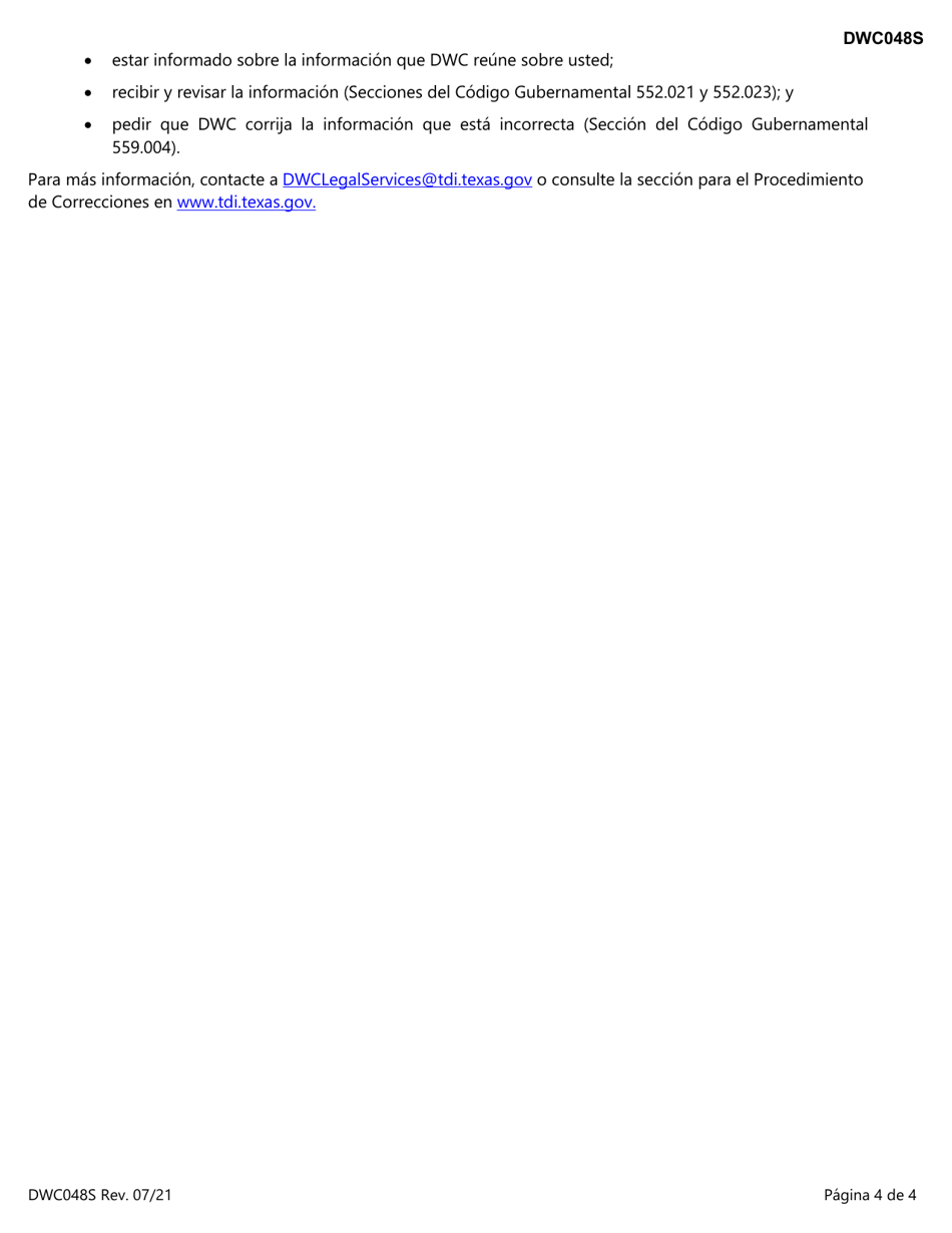 Formulario DWC048S Solicitud Para Obtener Un Reembolso Por Gastos De Viaje - Texas (Spanish), Page 4