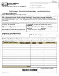 Document preview: Formulario DWC060S Solicitud Para Resolucion De Disputas Por Honorarios Medicos - Texas (Spanish)