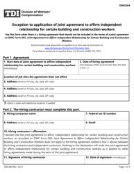 Form DWC084 Exception to Application of Joint Agreement to Affirm Independent Relationship for Certain Building and Construction Workers - Texas