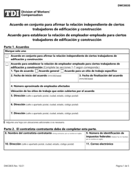 Document preview: Formulario DWC083S Acuerdo Para Ciertos Trabajadores De Edificacion Y Construccion - Texas (Spanish)