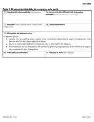 Formulario DWC085S Acuerdo Entre El Contratista General Y El Subcontratista Para Establecer Una Relacion Independiente - Texas (Spanish), Page 2