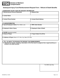 Document preview: Form DWC096 Subsequent Injury Fund Reimbursement Request Form - Refund of Death Benefits - Texas