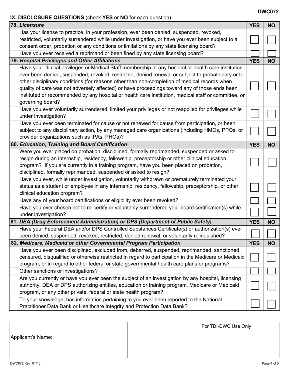 Form DWC072 Medical Quality Review Panel Application - Texas, Page 4