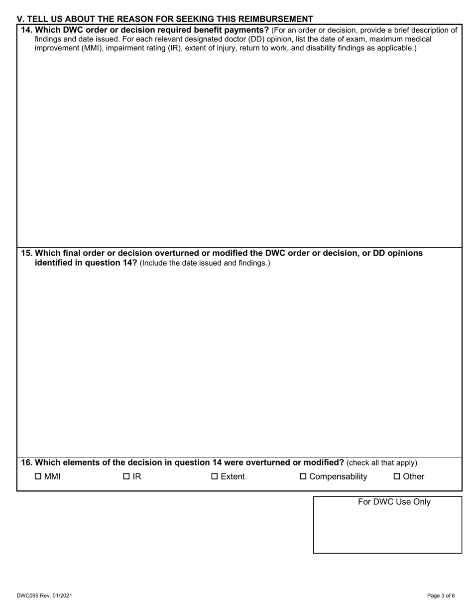 Form DWC095 Download Fillable PDF or Fill Online Subsequent Injury Fund ...