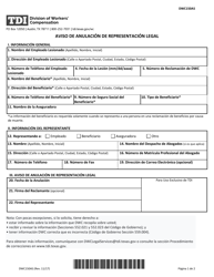 Document preview: Formulario DWC150AS Aviso De Anulacion De Representacion Legal - Texas (Spanish)
