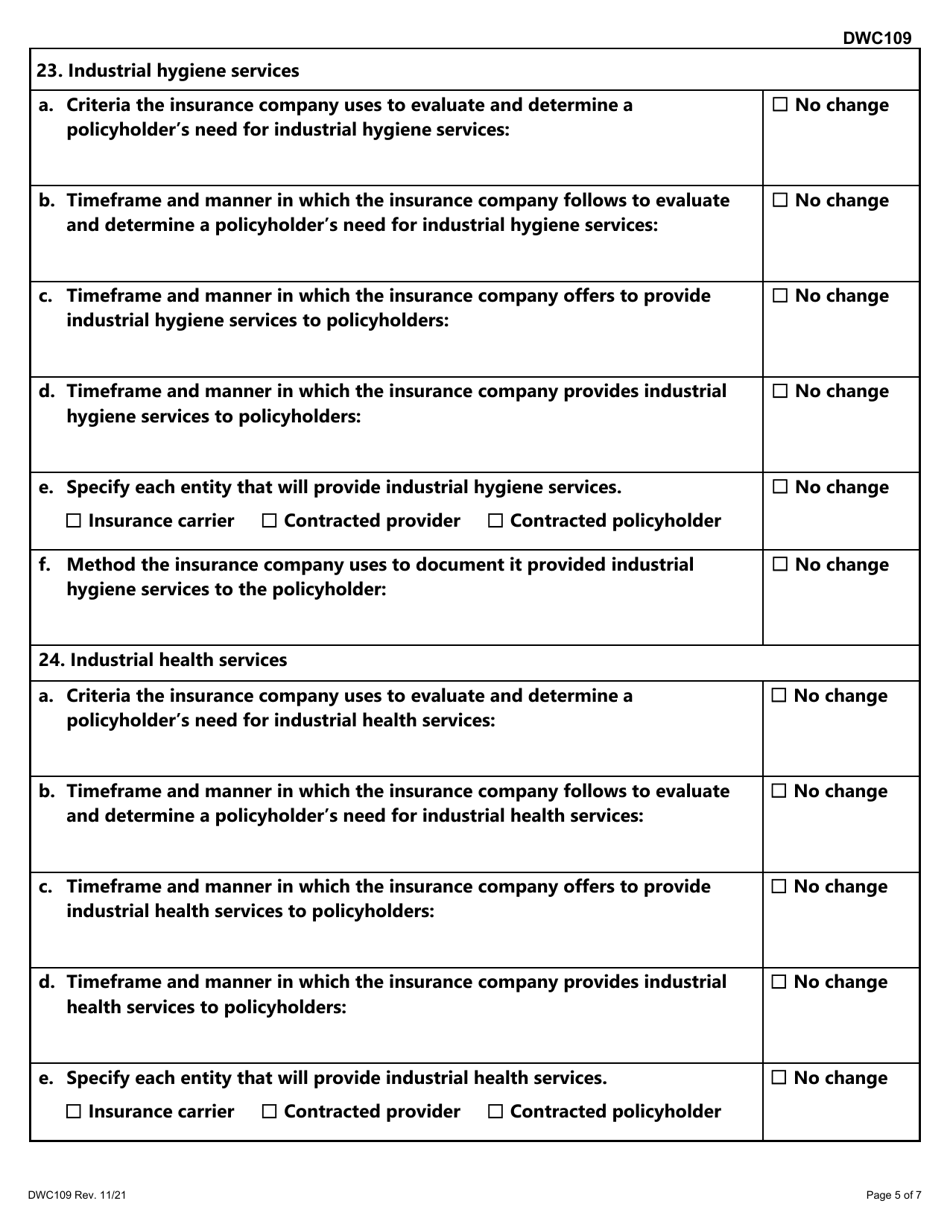 Form DWC109 Accident Prevention Services Annual Report - Texas, Page 5