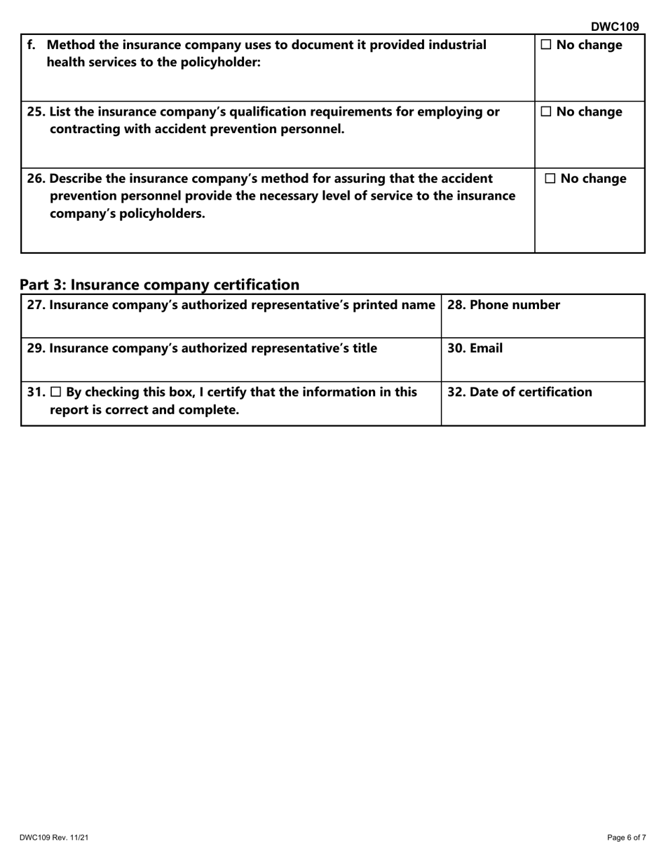 Form DWC109 Accident Prevention Services Annual Report - Texas, Page 6