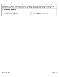 Form DWC156 Prospective Employment Authorization and Certification - Texas, Page 2