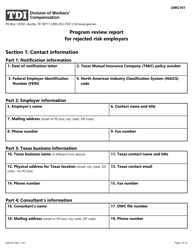 Form DWC101 Program Review Report for Rejected Risk Employers - Texas