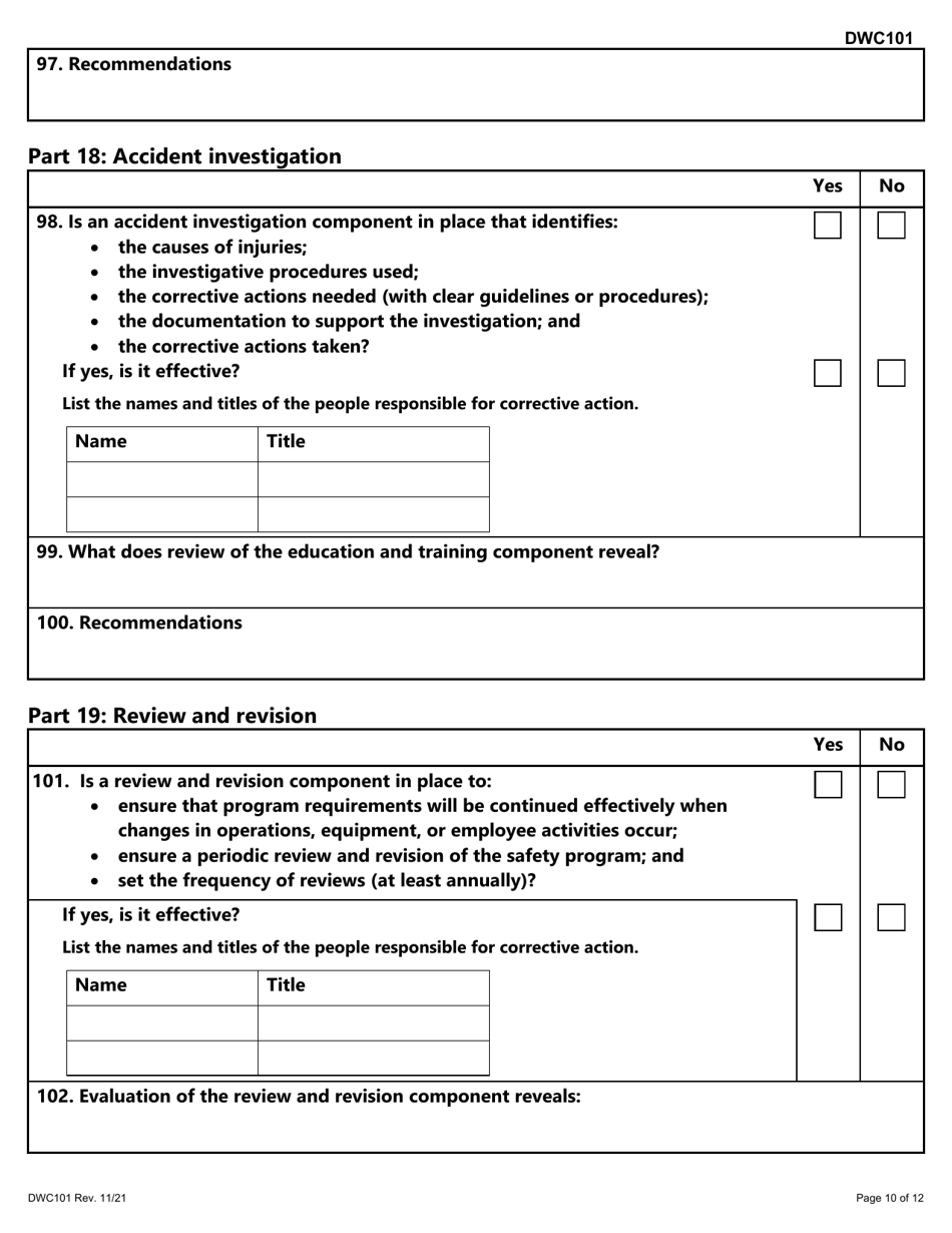 Form DWC101 Program Review Report for Rejected Risk Employers - Texas, Page 10