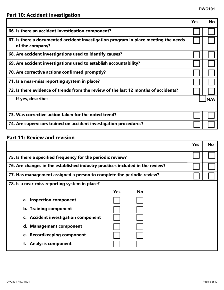 Form DWC101 Program Review Report for Rejected Risk Employers - Texas, Page 5
