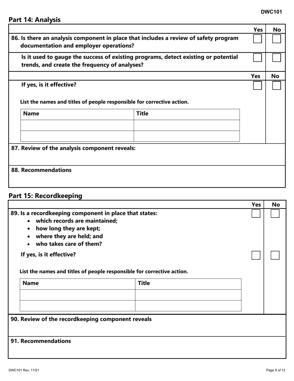 Form DWC101 Program Review Report for Rejected Risk Employers - Texas, Page 8