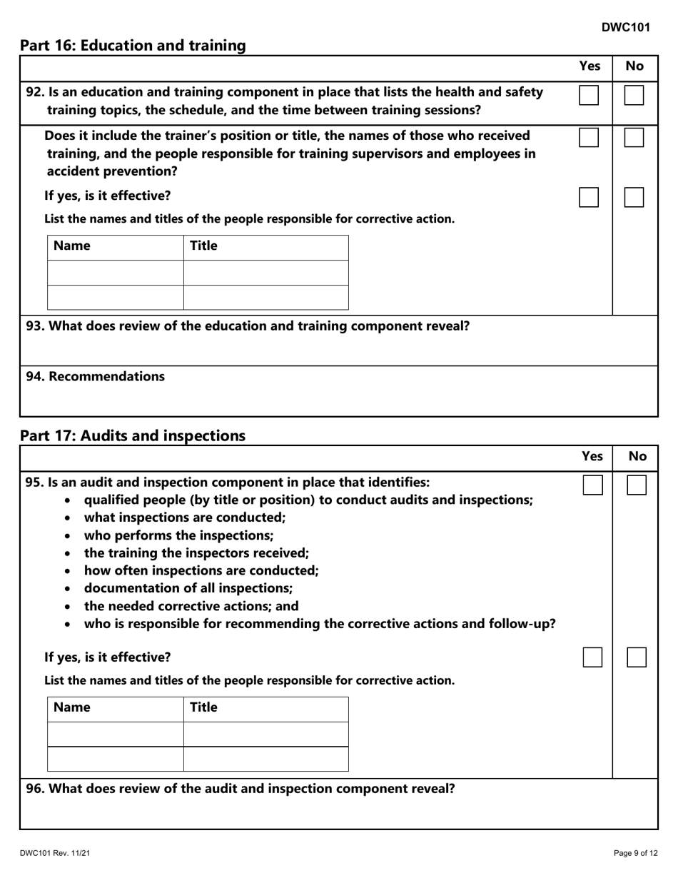 Form DWC101 Program Review Report for Rejected Risk Employers - Texas, Page 9