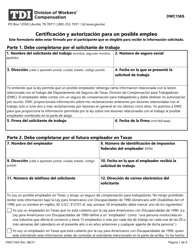 Document preview: Formulario DWC156S Certificacion Y Autorizacion Para Un Posible Empleo - Texas (Spanish)