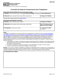 Formulario DWC154S Formulario De Queja De Compensacion Para Trabajadores - Texas (Spanish)