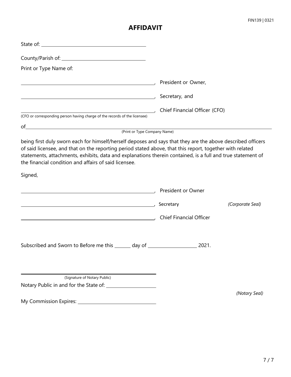 Form FIN139 Premium Finance Company Annual Operations Report - Texas, Page 7