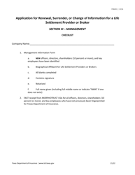 Form FIN431 Application for Renewal, Surrender, or Change of Information for a Life Settlement Provider or Broker - Texas, Page 21