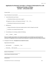 Form FIN431 Application for Renewal, Surrender, or Change of Information for a Life Settlement Provider or Broker - Texas, Page 4