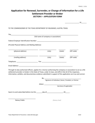 Form FIN431 Application for Renewal, Surrender, or Change of Information for a Life Settlement Provider or Broker - Texas, Page 6