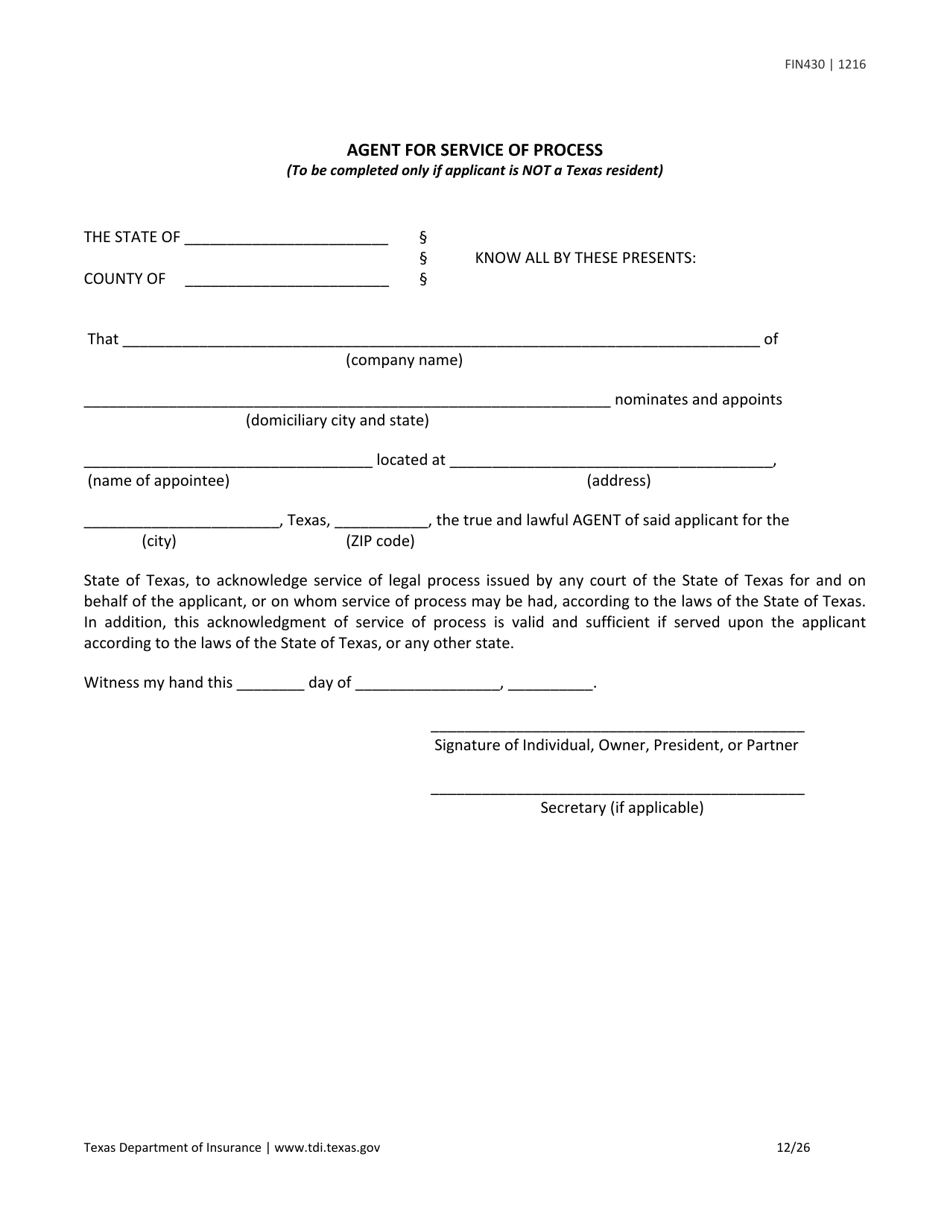 Form FIN430 License Application for a Life Settlement Provider or Broker - Texas, Page 12