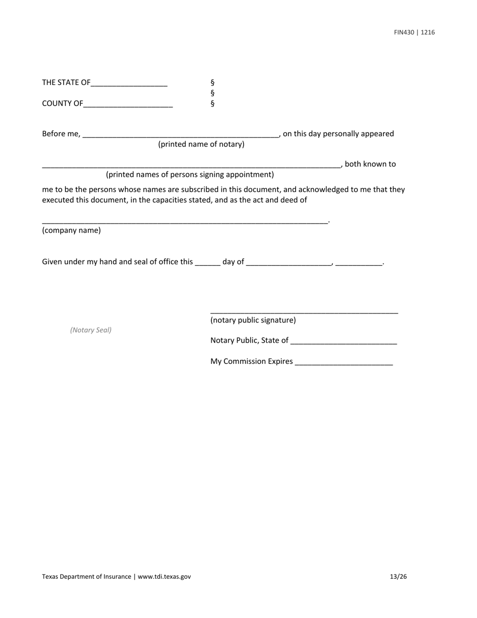 Form FIN430 License Application for a Life Settlement Provider or Broker - Texas, Page 13