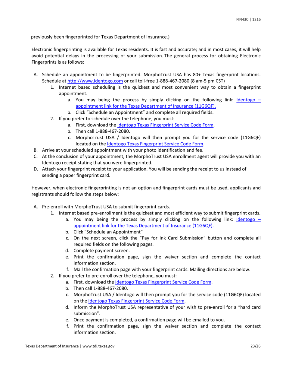 Form FIN430 License Application for a Life Settlement Provider or Broker - Texas, Page 23