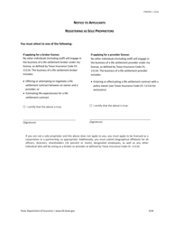 Form FIN430 License Application for a Life Settlement Provider or Broker - Texas, Page 3