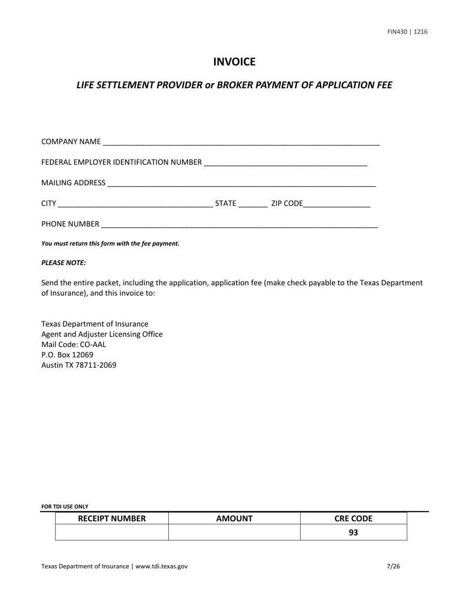 Form FIN430 License Application for a Life Settlement Provider or Broker - Texas, Page 7